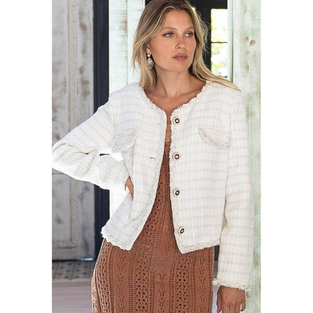 POL CLOTHING Luxe Women's Sweater Cardigan White Cream Button Up New FWJ190 - Picture 3 of 9